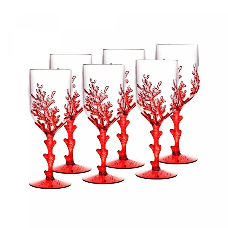 Conjunto 6 Taças de Acrílico Coral Vermelho 450ml - Wolff