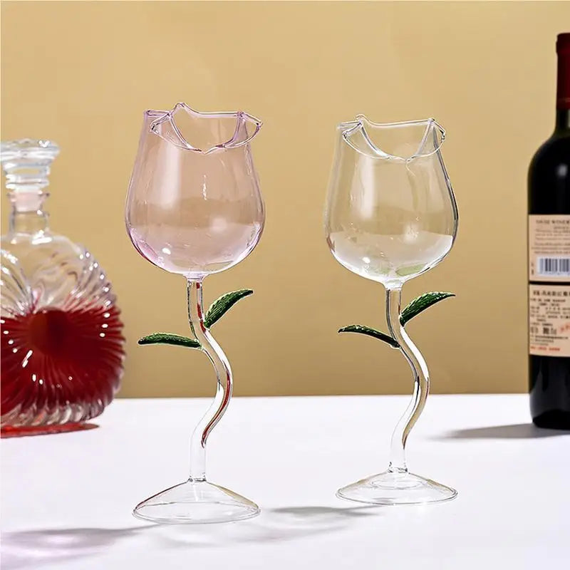 Taças de Vinho com Hastes em Forma de Rosa Elegante