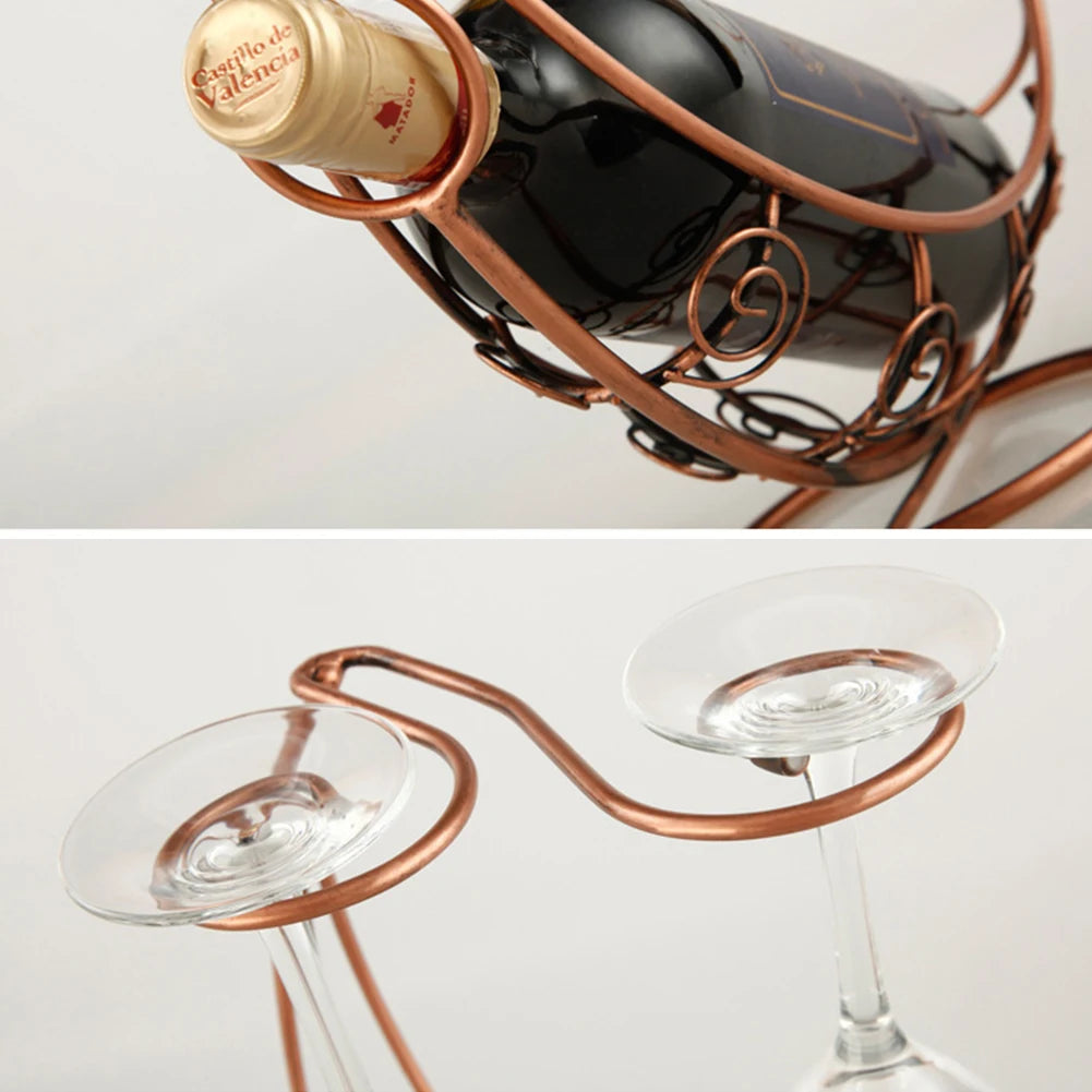 Suporte de Vinho com Design Espiralado em Cobre