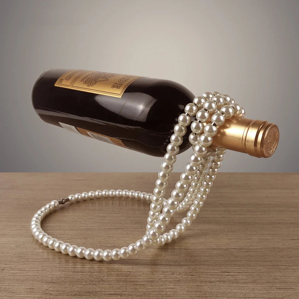 Suporte de Corrente Decorativa de Pérolas para Garrafas de Vinho