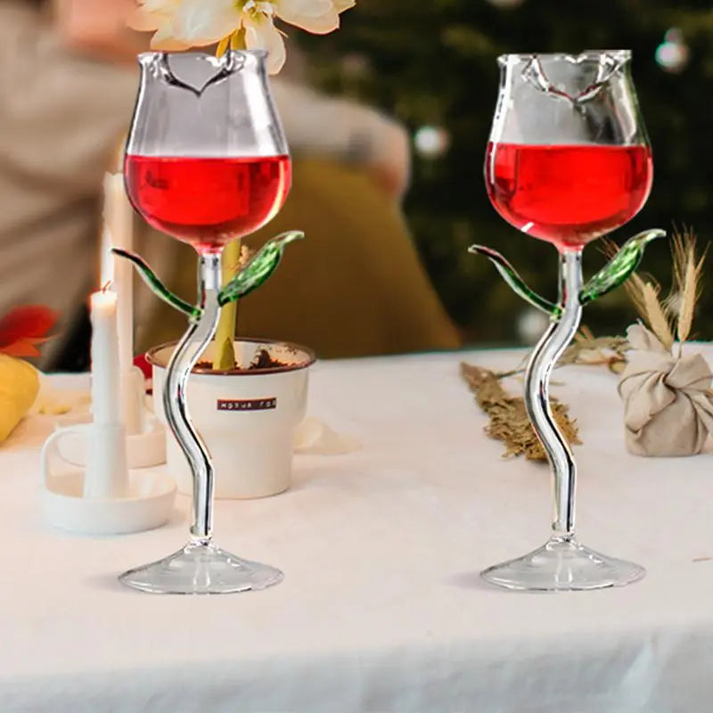 Taças de Vinho com Hastes em Forma de Rosa Elegante